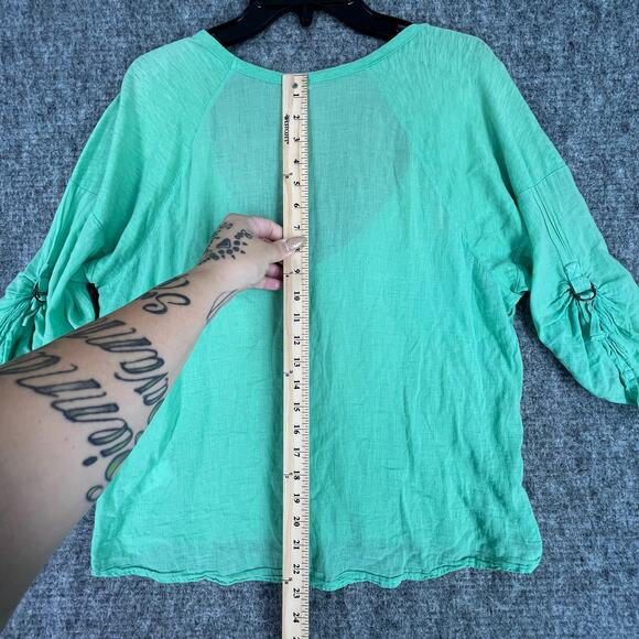 Spendid Blouse Womens Small Green Linen V‎ neck Minimal Cottage Business Casual - Picture 6 of 7